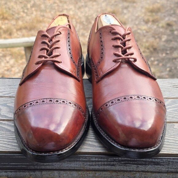 Allen Edmonds 9.5-D Comfort Orthotic Burnished Brown Leather Brogue Derby Cap To
